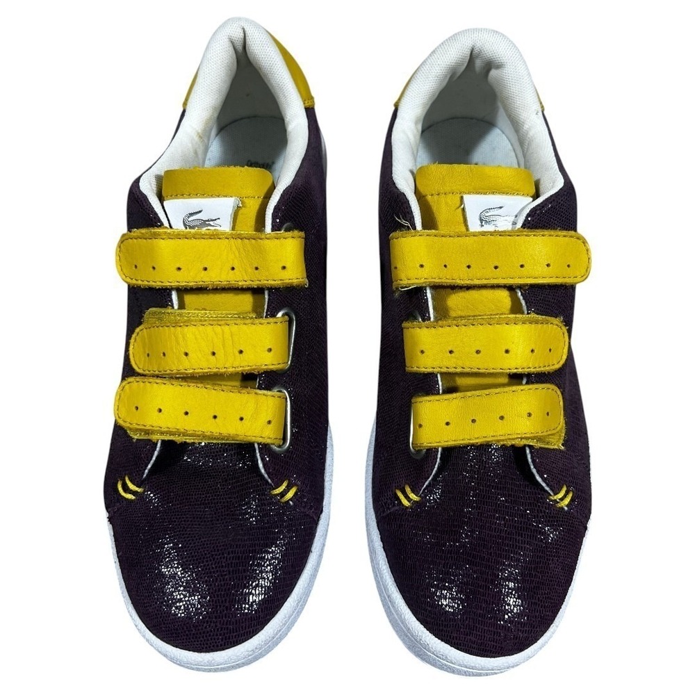 Lacoste Camden New Cup Textured Low Top Sneakers Purple Yellow Straps Size 8.5